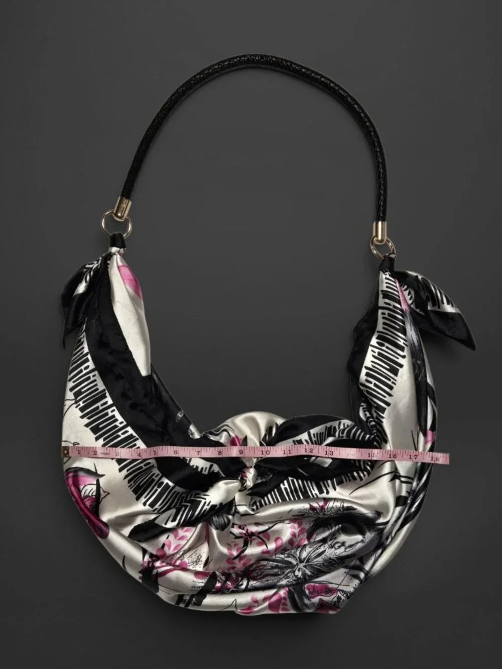 Japanese Furoshiki Scarf Black Pink Floral Slouch Hobo Shoulder Purse